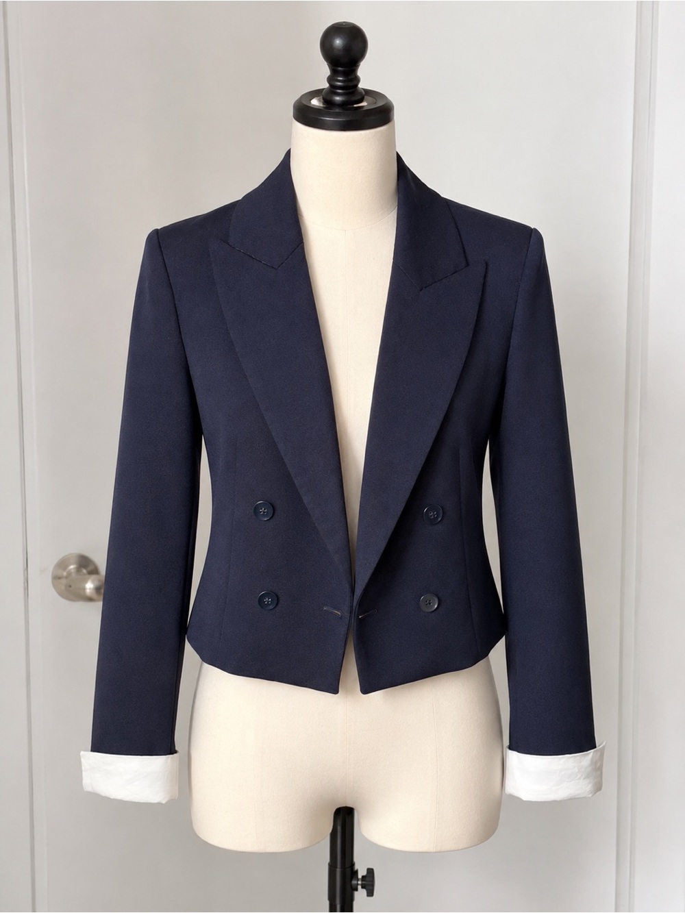 Zara Women's Cropped Double Breasted Blazer Navy Blue Size Small Tailored - Picture 1 of 8